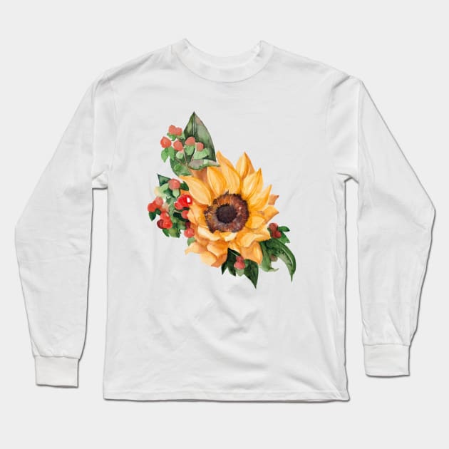 Sunflower and Berries Long Sleeve T-Shirt by artofsuff